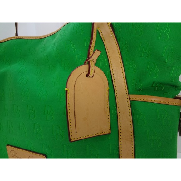 Dooney & Bourke Emerald Green Canvas Leather Trim Tote Bag w luggage tag - Picture 8 of 10